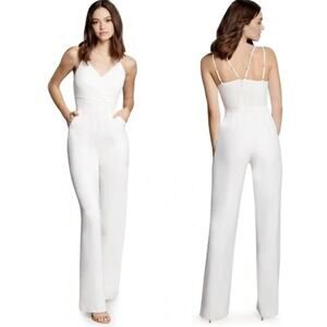 Dress the Population Braxton V-Neck Sleeveless White Wide Leg Jumpsuit XS NEW